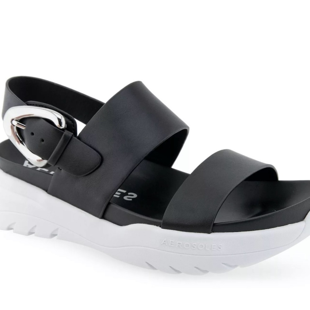 AEROSOLES Hari Black and White Women's Flatform Sandals sz7.5